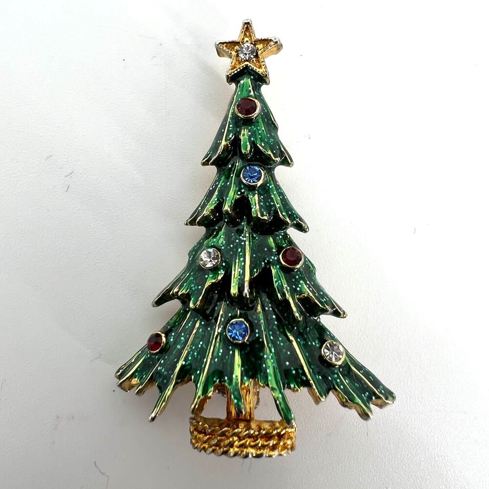 VTG Eisenberg Ice Christmas Tree Multicolor "Ornament" Rhinestones Brooch 2 inch